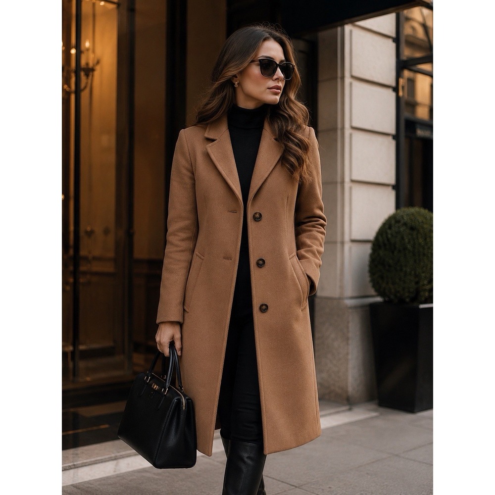 Abercrombie & Fitch Camel Long Coat Tailored Quiet Luxury Classic Preppy Sz XSP